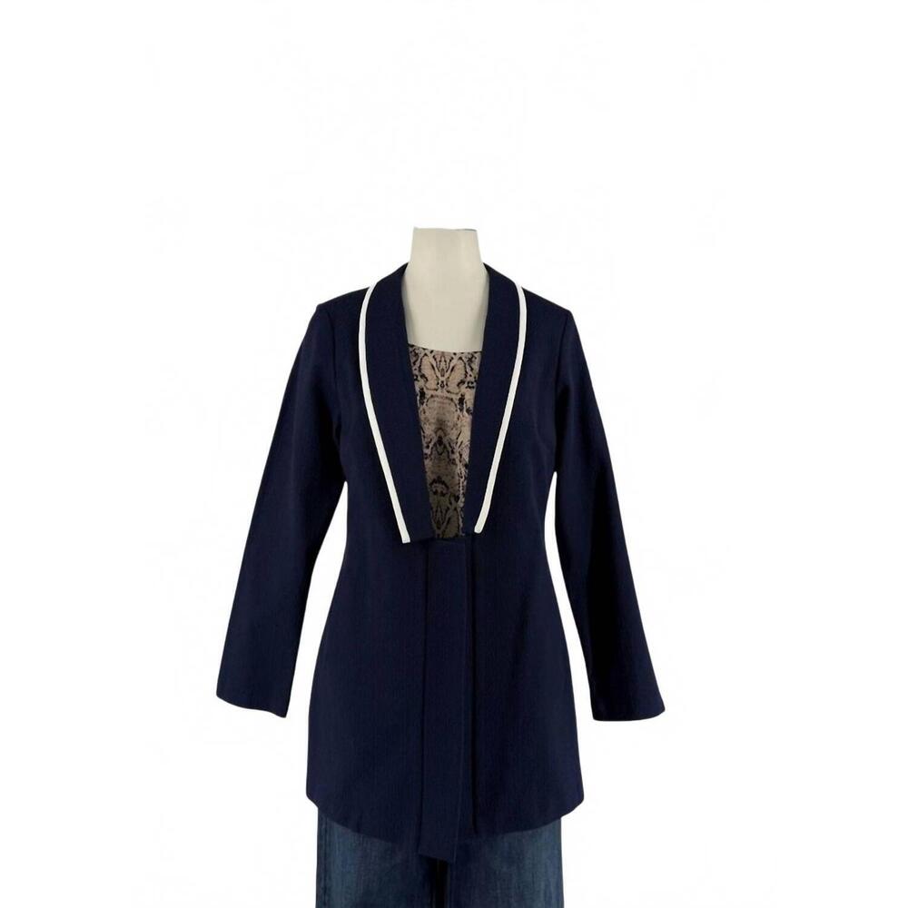 NEW EMMELLE women's woven piped collar blazer in navy